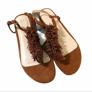 H&M Brown Top Fringe Sandals 37 NWT